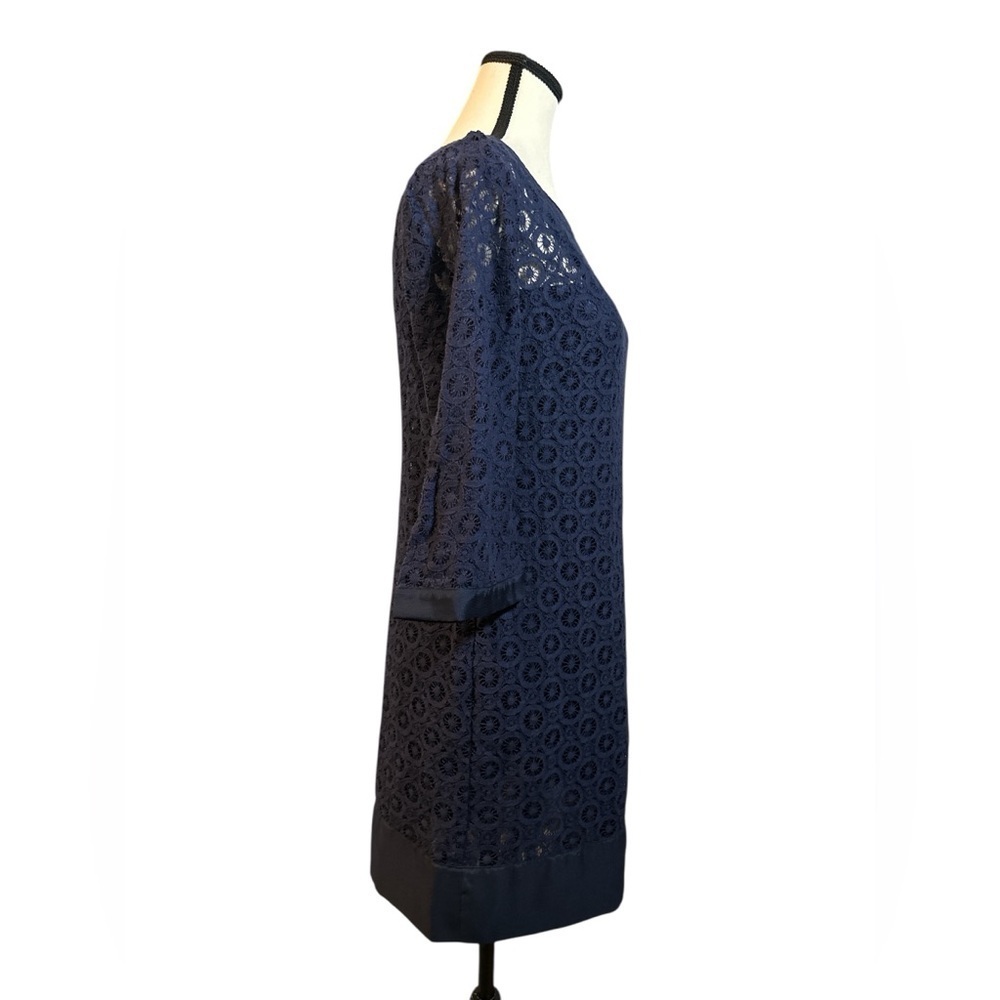 Laundry By Shelli Segal Navy Lace 3/4 Sleeve Dress - Picture 5 of 8